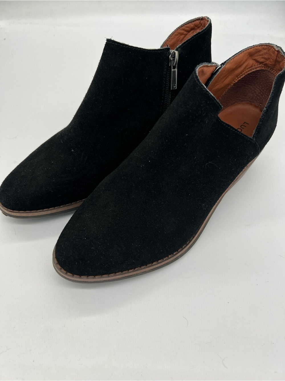 Lucky Brand women’s Black Suede Zip Ankle Shoes